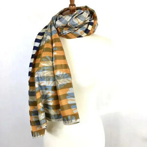 Mango Scarf Reversible Satin Large Rectangular Navy Stripe Orange Floral Dupatta